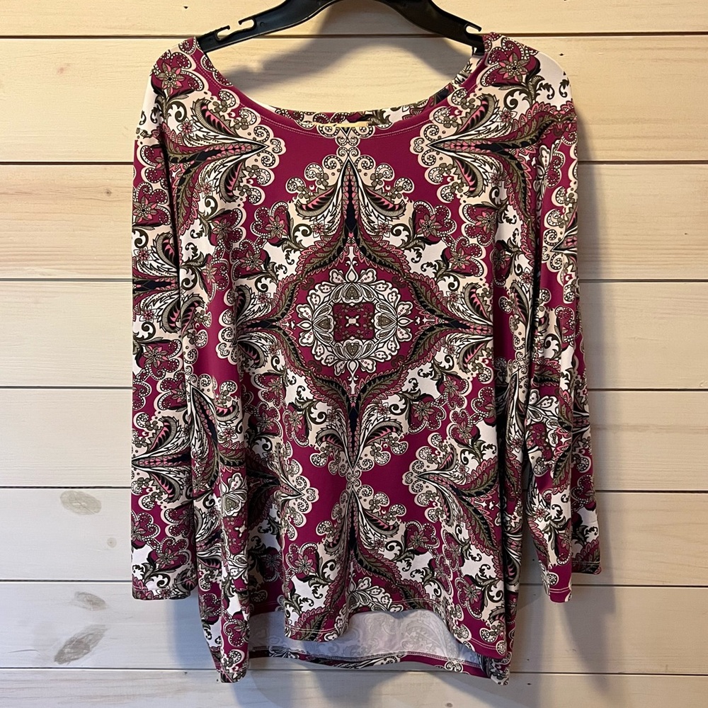 Alexa Rae Beautiful Cranberry Mandela Blouse Size 2X